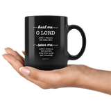 Typography Dishwasher Safe Black Mugs - I Shall Be Healed ~Jeremiah 17:14~