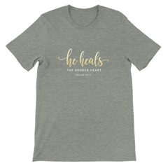 Premium Unisex Crewneck T-shirt | He Heals the Broken Heart -Psalm 147:3-
