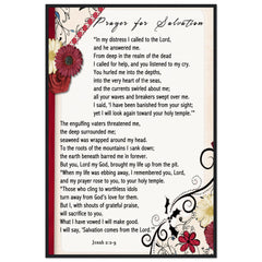 Museum-Quality Premium Wooden Framed Poster | Prayer for Salvation ~Jonah 2:2-9~ (2 Designs - Floral Frame)