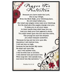 Museum-Quality Premium Wooden Framed Poster | Prayer for Protection ~Psalm 91:9-16~ (2 Designs - Floral Frame)