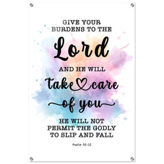 Minimalist Typography Acrylic Print | Cast Your Burden On The Lord ~Psalm 55:22~ (5 Designs)