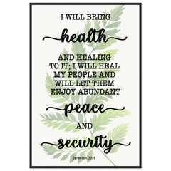 Minimalist Typography Framed Poster | I Will Bring Health & Healing ~Jeremiah 33:6~ (5 Designs)