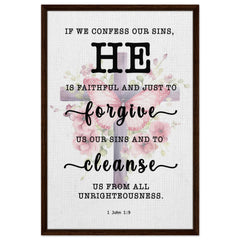 Minimalist Typography Framed Canvas | He Is Faithful And Just To Forgive ~1 John 1:9~ (5 Designs)