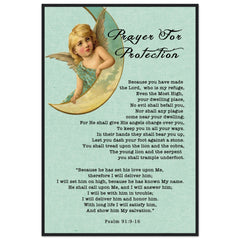 Museum-Quality Premium Wooden Framed Poster | Prayer for Protection ~Psalm 91:9-16~ (2 Designs - Angel)