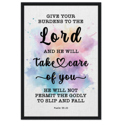 Minimalist Typography Framed Canvas | Cast Your Burden On The Lord ~Psalm 55:22~ (5 Designs)