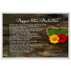 Museum-Quality Premium Wooden Framed Poster | Prayer for Protection ~Psalm 91:9-16~ (2 Designs - Floral)