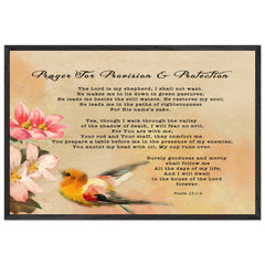 Museum-Quality Premium Wooden Framed Poster | Prayer for Protection ~Psalm 91:1-8~ (2 Designs - Bird)