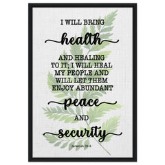 Minimalist Typography Framed Canvas | I Will Bring Health & Healing ~Jeremiah 33:6~ (5 Designs)
