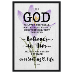 Minimalist Typography Framed Canvas | Believe In Him For Everlasting Life ~John 3:16~ (5 Designs)