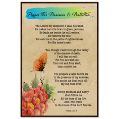 Museum-Quality Premium Wooden Framed Poster | Prayer for Provision & Protection ~Psalm 23:1-6~ (2 Designs - Butterfly)