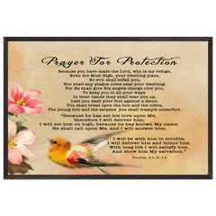 Museum-Quality Premium Wooden Framed Poster | Prayer for Protection ~Psalm 91:9-16~ (2 Designs - Bird)
