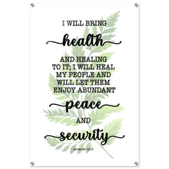 Minimalist Typography Acrylic Print | I Will Bring Health & Healing ~Jeremiah 33:6~ (5 Designs)