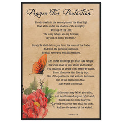 Museum-Quality Premium Wooden Framed Poster | Prayer for Protection ~Psalm 91:1-8~ (2 Designs - Butterfly)