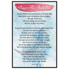Museum-Quality Premium Wooden Framed Poster | Prayer for Protection ~Psalm 91:1-8~ (2 Designs - Feather)