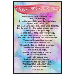 Museum-Quality Premium Wooden Framed Poster | Prayer for Protection ~Psalm 91:9-16~ (2 Designs - Watercolor)