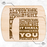 Bible Verse Hardwood Oval Cutting Board - It Shall Not Come Near You ~Psalm 91:7~ Design 1