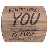 Products Bible Verse Hardwood Oval Cutting Board - Under His Wings You Shall Take Refuge ~Psalm 91:4~ Design 10