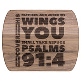 Products Bible Verse Hardwood Oval Cutting Board - Under His Wings You Shall Take Refuge ~Psalm 91:4~ Design 1