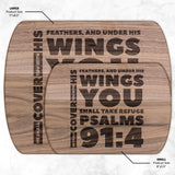Products Bible Verse Hardwood Oval Cutting Board - Under His Wings You Shall Take Refuge ~Psalm 91:4~ Design 1