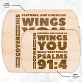 Products Bible Verse Hardwood Oval Cutting Board - Under His Wings You Shall Take Refuge ~Psalm 91:4~ Design 1