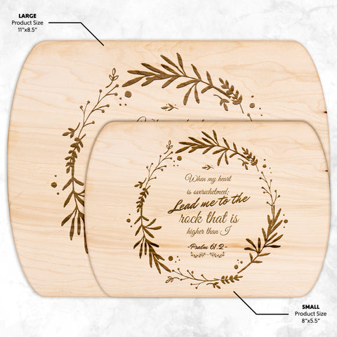 Products Bible Verse Hardwood Oval Cutting Board - Lead Me To The Rock ~Psalm 61:2~ Design 19