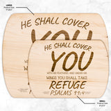 Products Bible Verse Hardwood Oval Cutting Board - Under His Wings You Shall Take Refuge ~Psalm 91:4~ Design 10