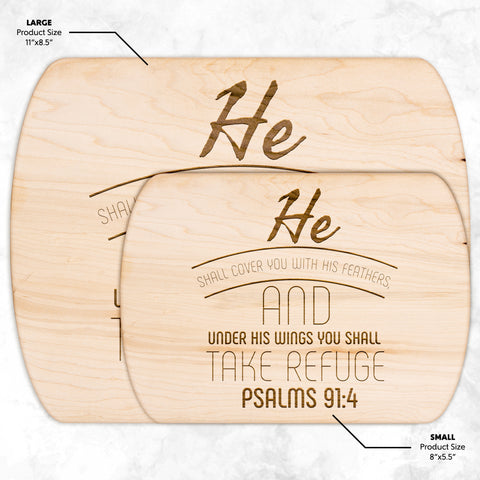 Products Bible Verse Hardwood Oval Cutting Board - Under His Wings You Shall Take Refuge ~Psalm 91:4~ Design 7