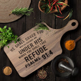 Products Bible Verse Hardwood Paddle Cutting Board - Under His Wings You Shall Take Refuge ~Psalm 91:4~ Design 2