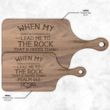 Products Bible Verse Hardwood Paddle Cutting Board - Lead Me To The Rock ~Psalm 61:2~ Design 17
