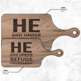Products Bible Verse Hardwood Paddle Cutting Board - Under His Wings You Shall Take Refuge ~Psalm 91:4~ Design 4