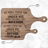 Products Bible Verse Hardwood Paddle Cutting Board - Under His Wings You Shall Take Refuge ~Psalm 91:4~ Design 2
