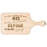 Products Bible Verse Hardwood Paddle Cutting Board - Under His Wings You Shall Take Refuge ~Psalm 91:4~ Design 6