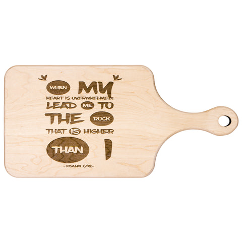 Products Bible Verse Hardwood Paddle Cutting Board - Lead Me To The Rock ~Psalm 61:2~ Design 9