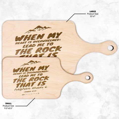 Products Bible Verse Hardwood Paddle Cutting Board - Lead Me To The Rock ~Psalm 61:2~ Design 14