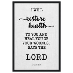 Minimalist Typography Framed Canvas | I Will Restore Health To You ~Jeremiah 30:17~ (5 Designs)