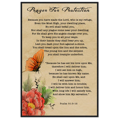 Museum-Quality Premium Wooden Framed Poster | Prayer for Protection ~Psalm 91:9-16~ (2 Designs - Butterfly)