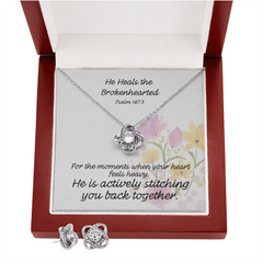 He Heals The Brokenhearted (Psalm 147:3) | Love Knot Necklace & Earring Set