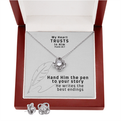 My Heart Trusts In Him (Psalm 28:7) | Love Knot Necklace & Earring Set