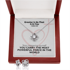 Greater Is He That Is In You (1 John 4:4) | Love Knot Necklace & Earring Set