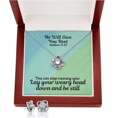 He Will Give You Rest (Matthew 11:28) | Love Knot Necklace & Earring Set