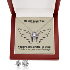 He Will Cover You (Psalm 91:4) | Love Knot Necklace & Earring Set