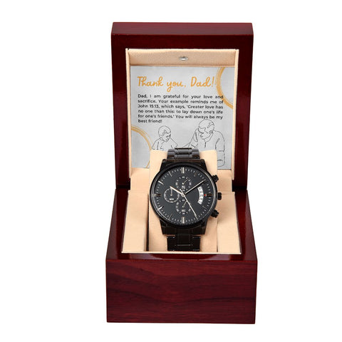 Black Chronograph Watch Design 10 ~John 15:13~