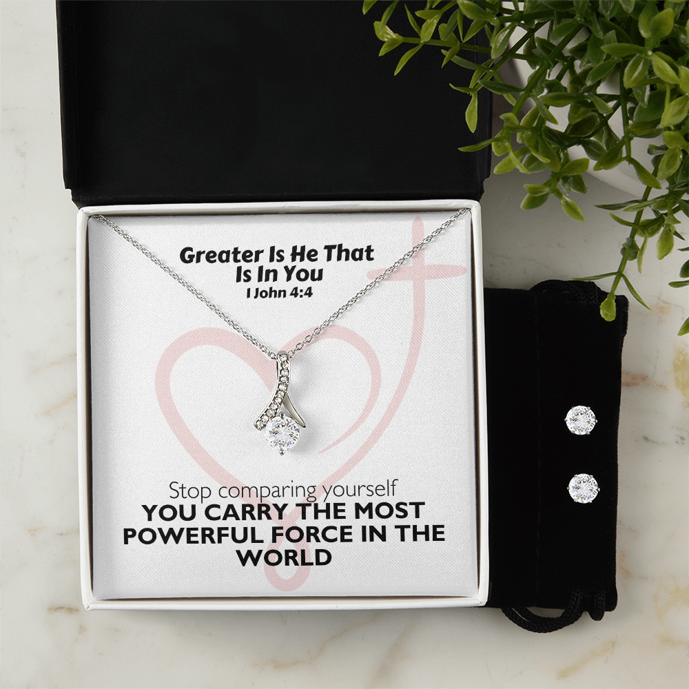 Greater Is He That Is In You (1 John 4:4) | Alluring Beauty Necklace & Earring Set