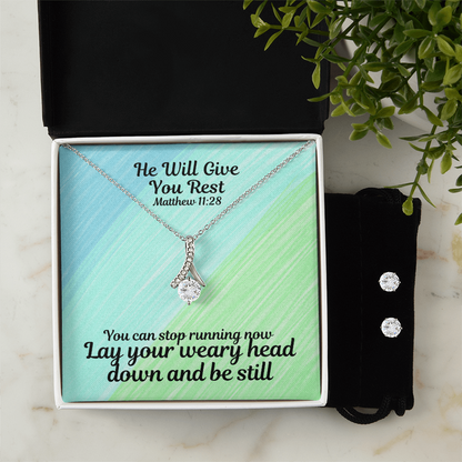 He Will Give You Rest (Matthew 11:28) | Alluring Beauty Necklace & Earring Set