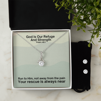 God Is Our Refuge And Strength (Psalm 46:1) | Alluring Beauty Necklace & Earring Set
