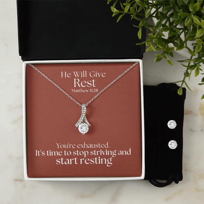 He Will Give  Rest (Matthew 11:28) | Alluring Beauty Necklace & Earring Set
