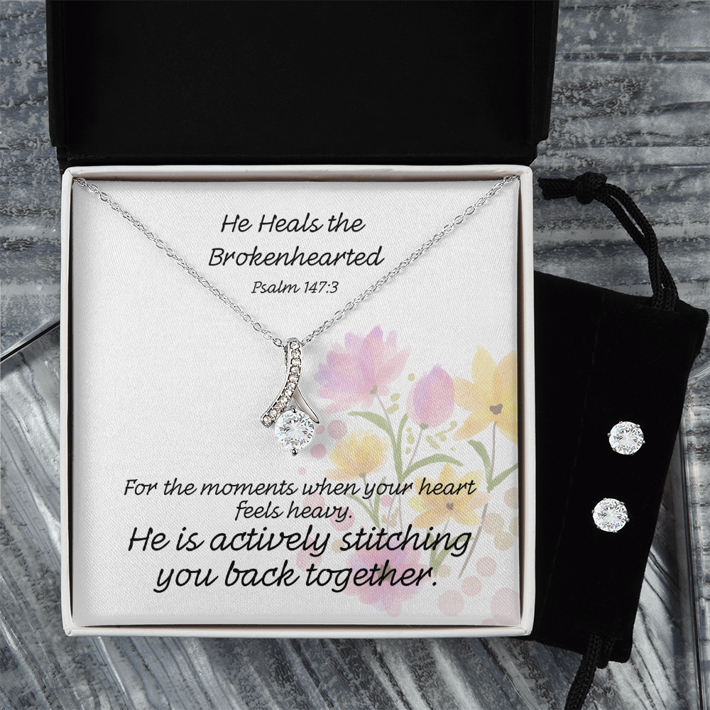 He Heals The Brokenhearted (Psalm 147:3) | Alluring Beauty Necklace & Earring Set