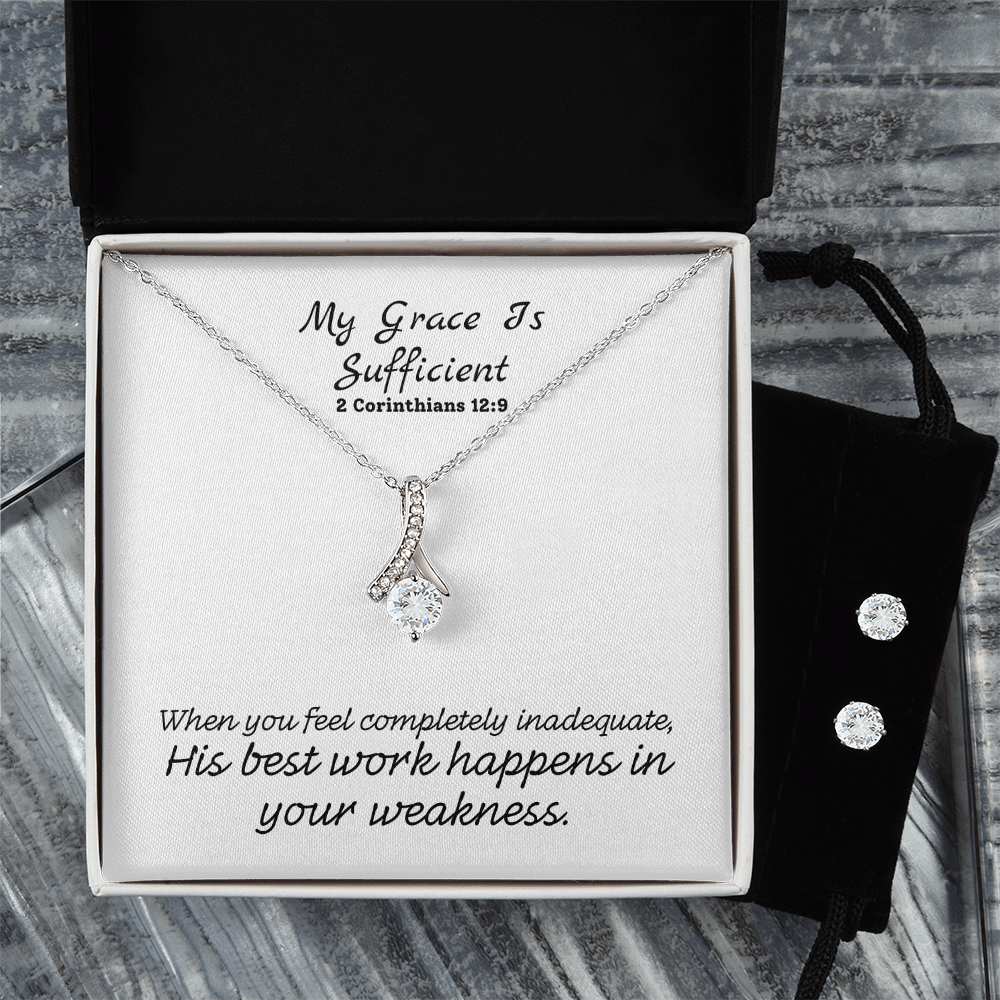 My Grace Is Sufficient (2 Corinthians 12:9) | Alluring Beauty Necklace & Earring Set