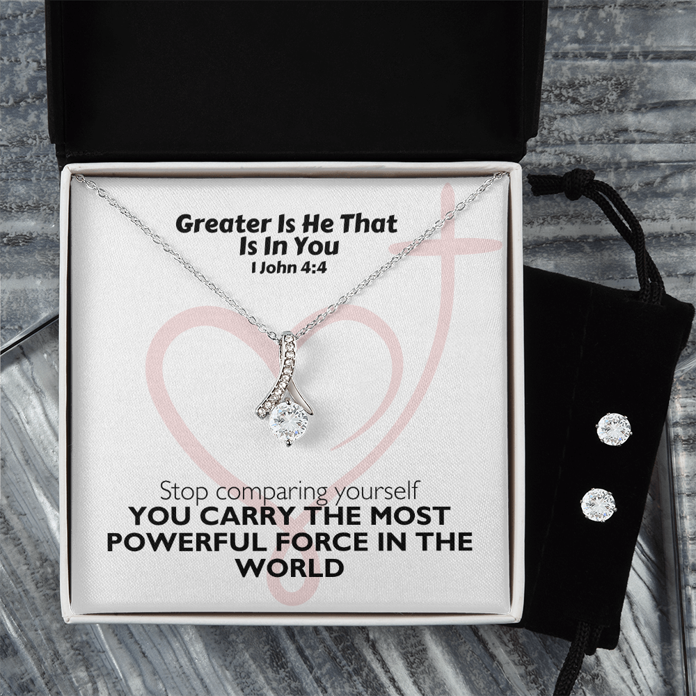 Greater Is He That Is In You (1 John 4:4) | Alluring Beauty Necklace & Earring Set