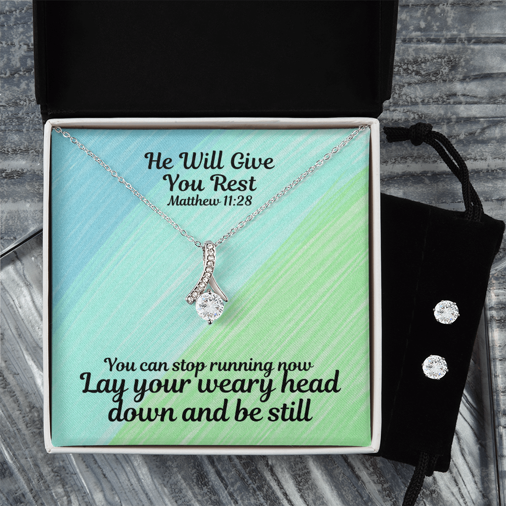 He Will Give You Rest (Matthew 11:28) | Alluring Beauty Necklace & Earring Set